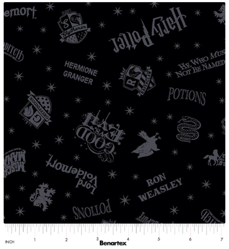 Harry Potterâ„¢ Shadow Words in black (SOLD BY THE YARD)